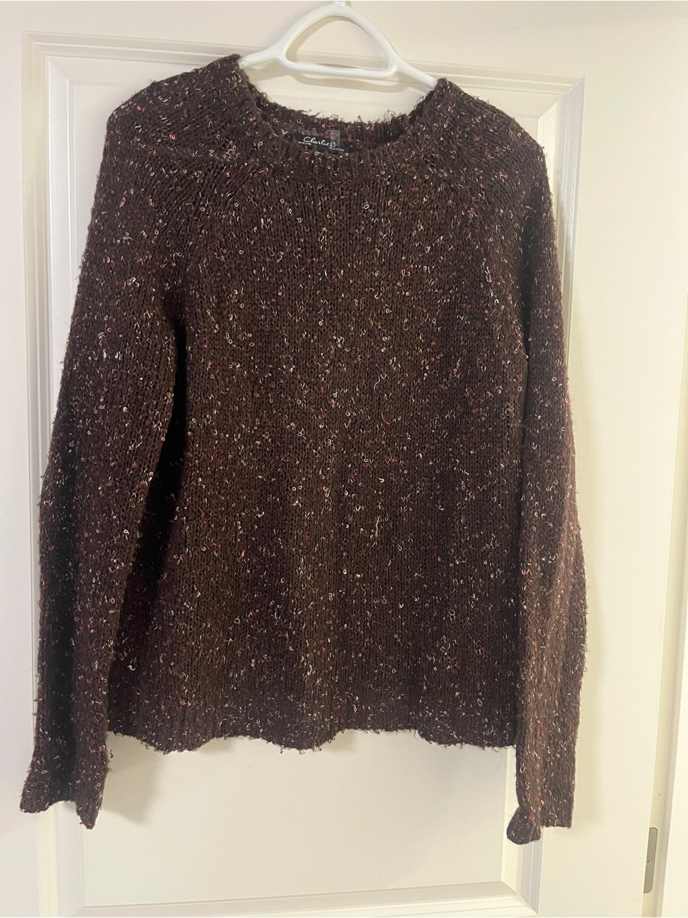 CHARLIE B Chocolate Brown Flecked Crewneck Sweater